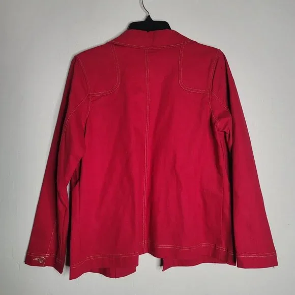 d & co Denim and Company Women’s Size M Button Up Red Denim Jean Jacket - Picture 4 of 5
